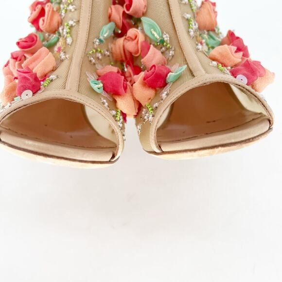 Manolo Blahnik Clizia Tan Mesh Bootie with Sequin and Floral Appliqué IT 40.5 - Picture 7 of 14